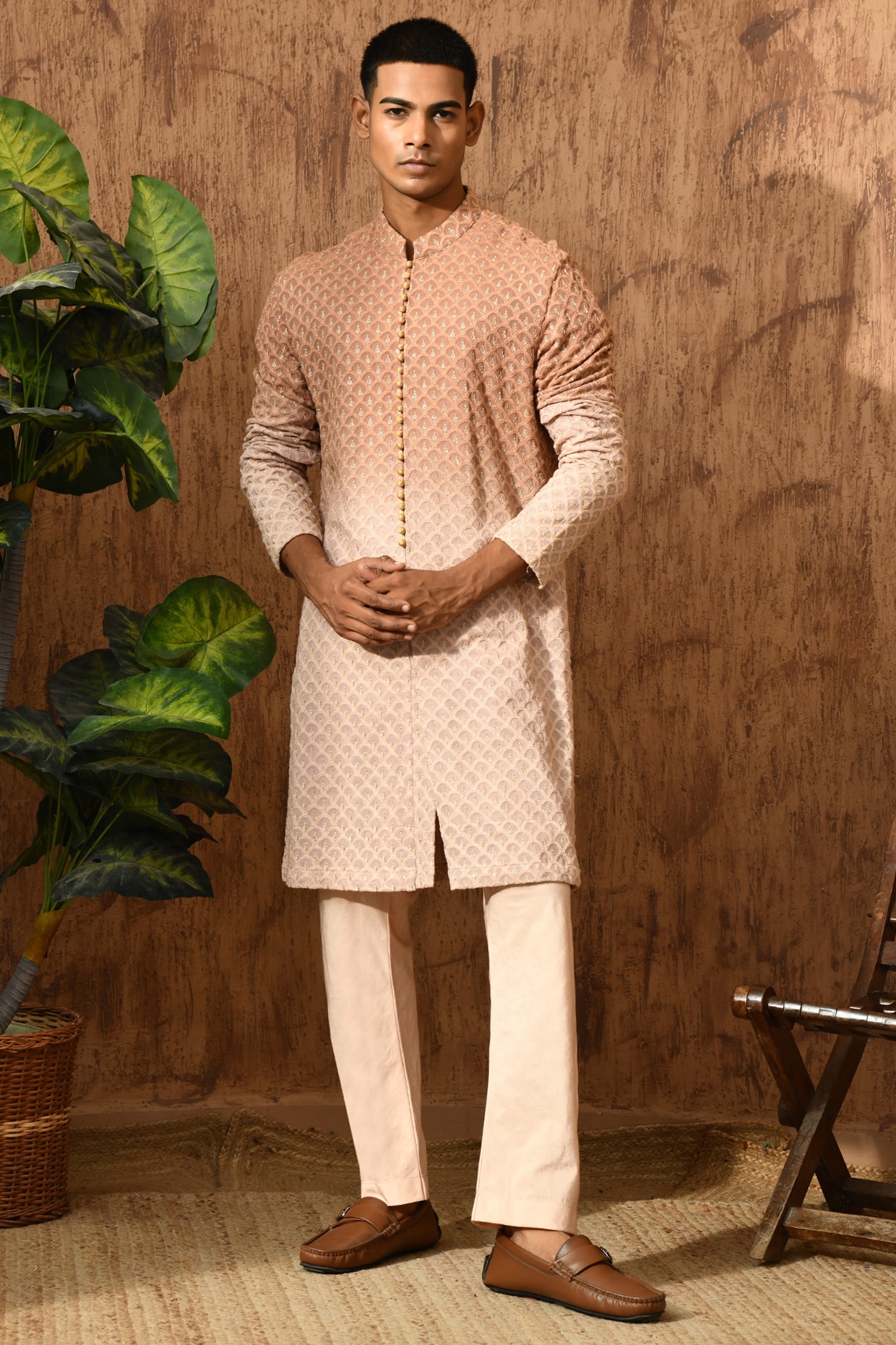 Sulakshna Jasra Rose Gold Georgette Threadwork Kurta Set