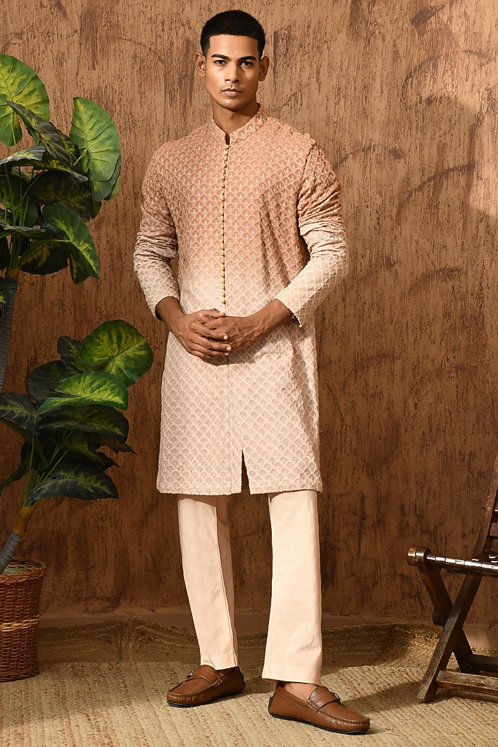 Rose Gold Georgette Threadwork Kurta Set by Sulakshna Jasra at Pernia's Pop Up Shop
