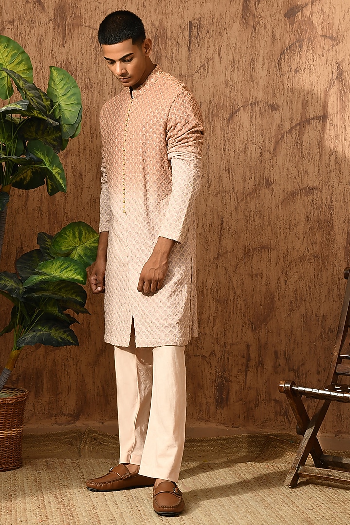 Rose Gold Georgette Threadwork Kurta Set by Sulakshna Jasra at Pernia's Pop Up Shop