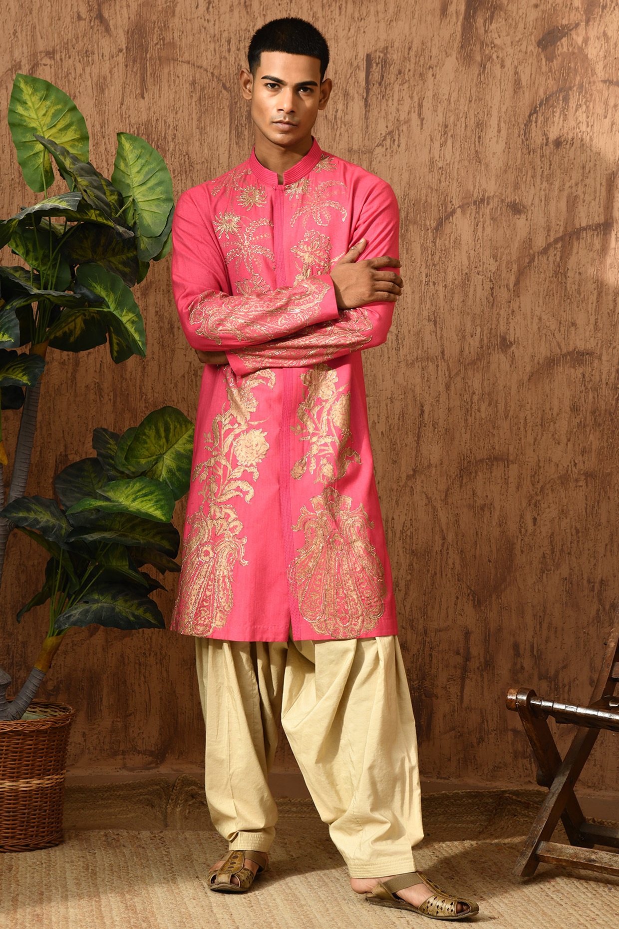 Sulakshna Jasra Pink Cotton Tussar Block Printed Kurta Set
