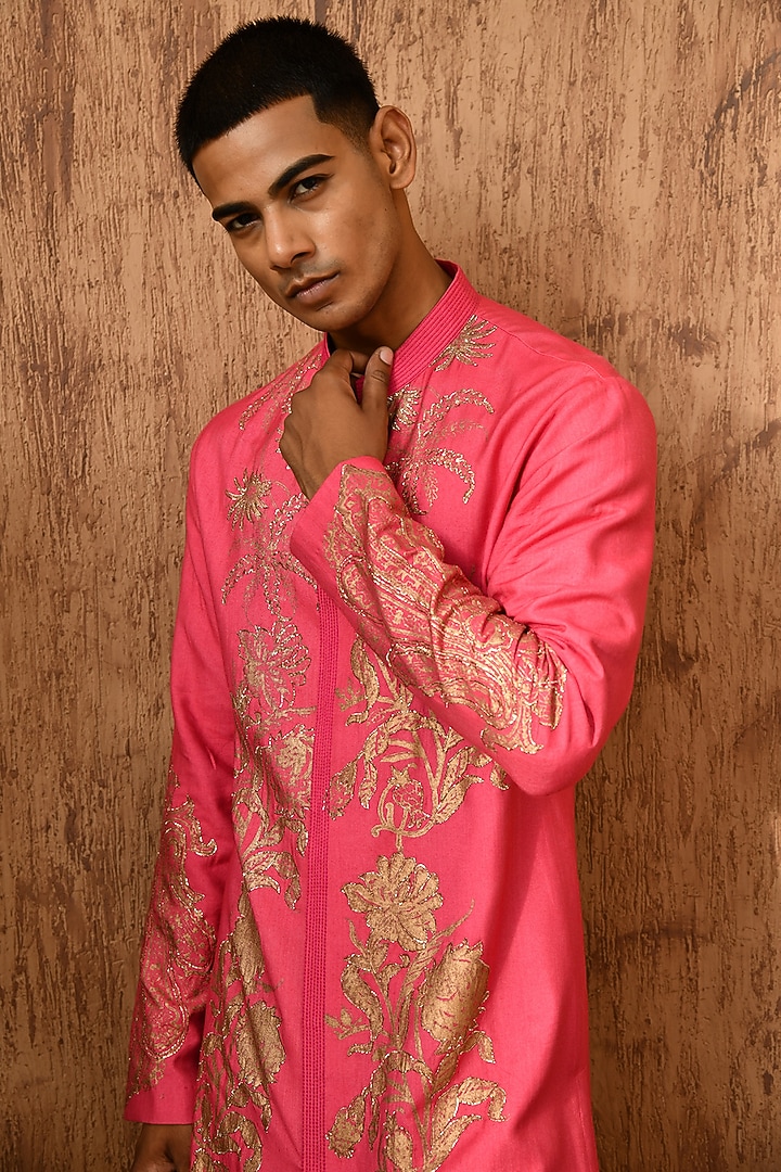 Pink Cotton Tussar Block Printed Kurta Set by Sulakshna Jasra at Pernia's Pop Up Shop