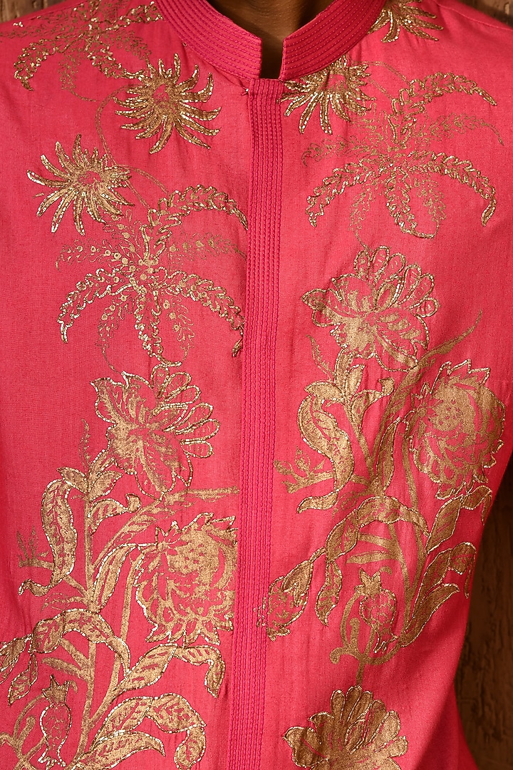 Pink Cotton Tussar Block Printed Kurta Set by Sulakshna Jasra at Pernia's Pop Up Shop