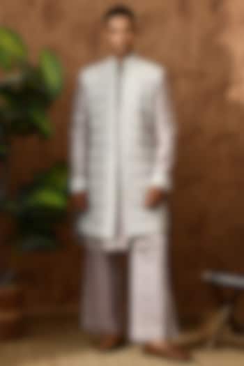 Lavender Linen Satin Zardosi Embroidered Wedding Indowestern Set by Sulakshna Jasra at Pernia's Pop Up Shop