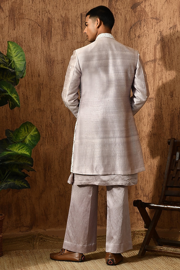 Lavender Linen Satin Zardosi Embroidered Wedding Indowestern Set by Sulakshna Jasra at Pernia's Pop Up Shop