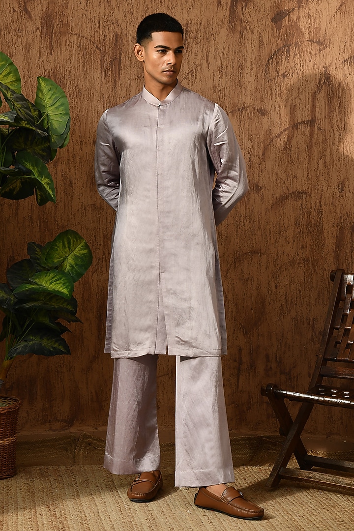 Lavender Linen Satin Zardosi Embroidered Wedding Indowestern Set by Sulakshna Jasra at Pernia's Pop Up Shop