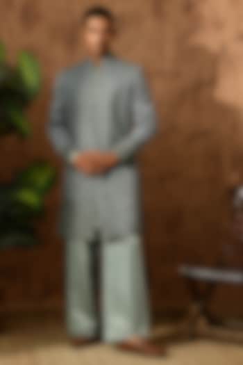 Green Metallic Fabric Zardosi Embroidered Wedding Indowestern Set by Sulakshna Jasra at Pernia's Pop Up Shop