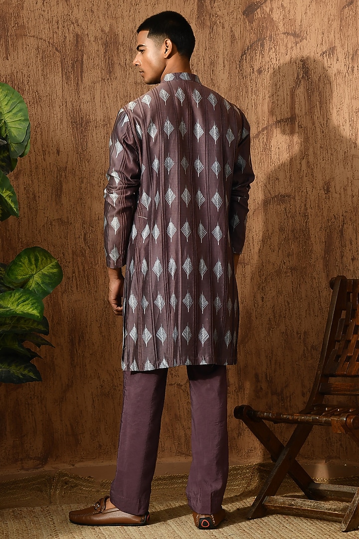 Wine Chanderi 3D Embroidered Kurta Set by Sulakshna Jasra at Pernia's Pop Up Shop