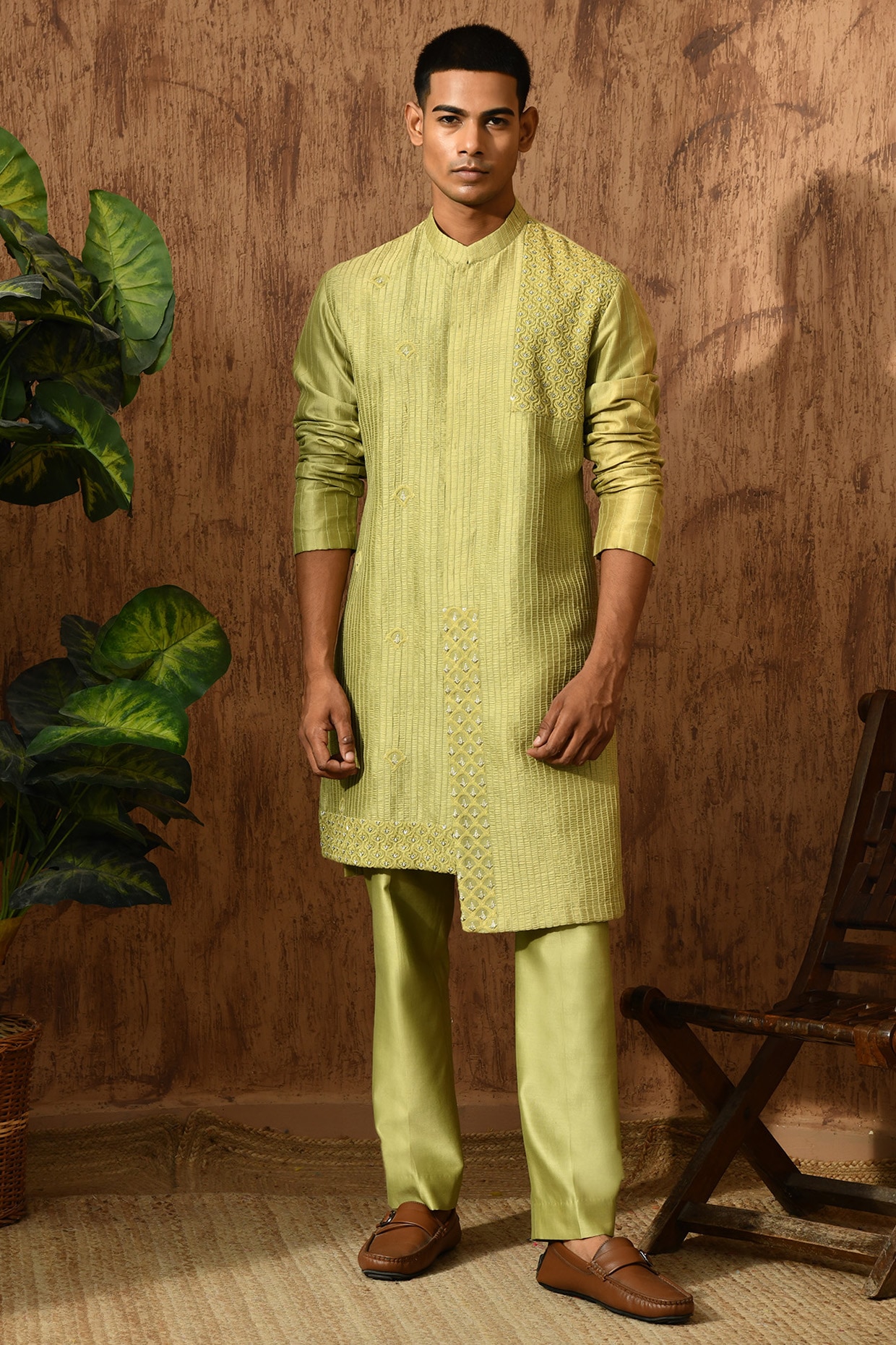 Sulakshna Jasra Green Chanderi Zardosi Work Kurta Set