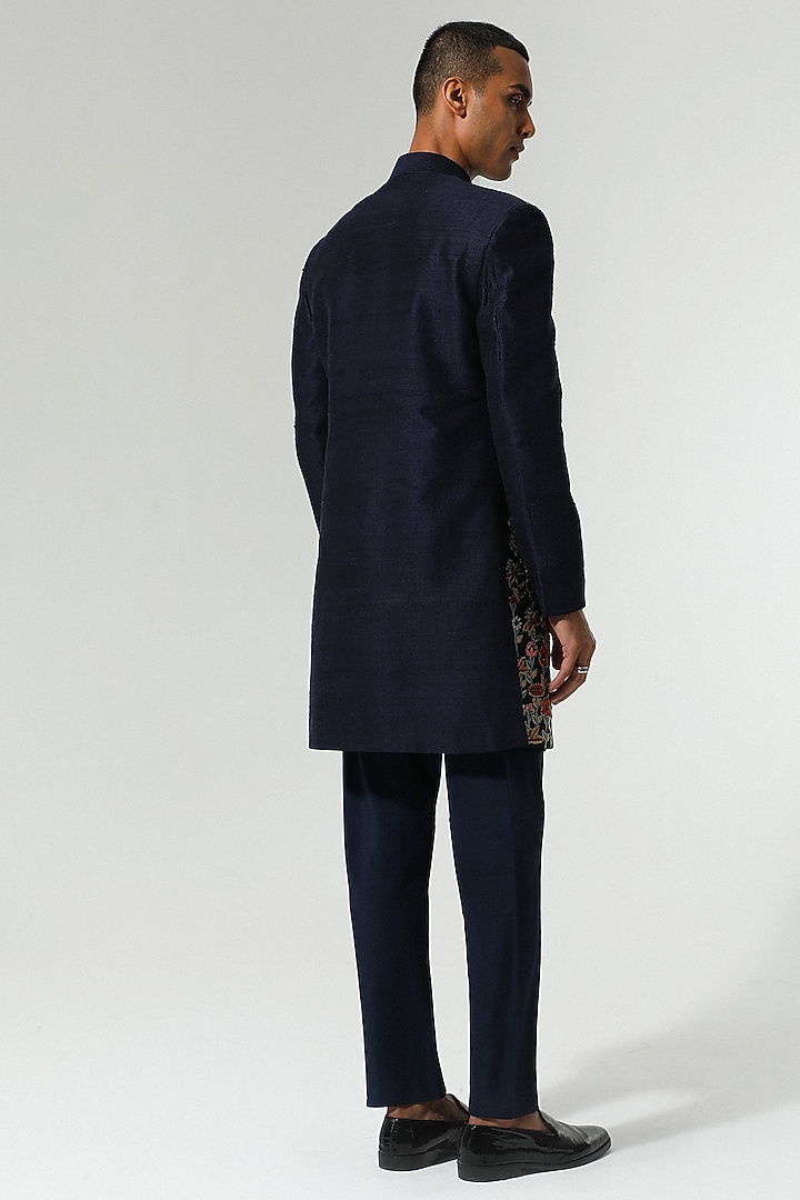 Navy Blue Raw Silk Dabka Hand Embroidered Indo-Western Set by Sulakshna Jasra at Pernia's Pop Up Shop
