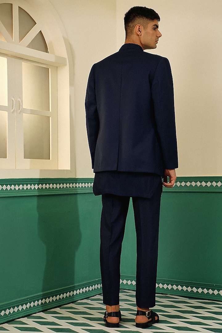 Navy Blue Raw Terry Rayon Machine Embroidered Indo-Western Set by Sulakshna Jasra at Pernia's Pop Up Shop