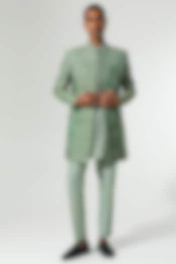 Green Tussar Silk French-Knot Embroidered Indo-Western Set by Sulakshna Jasra at Pernia's Pop Up Shop