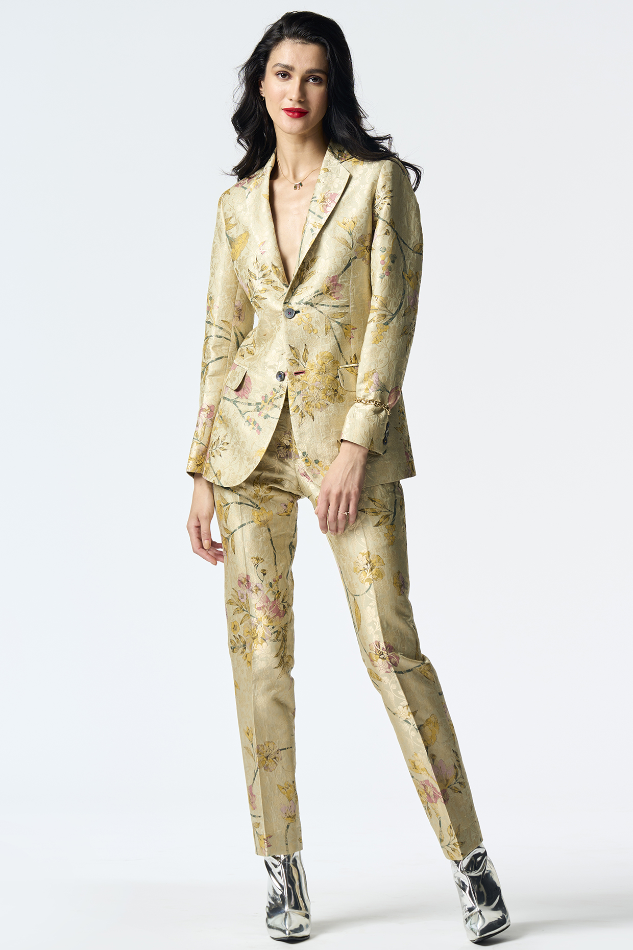 Mint Silk Brocade Printed Blazer by SUKETDHIR at Pernia's Pop Up Shop