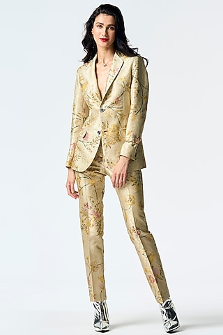 Mint Silk Brocade Printed Blazer by SUKETDHIR