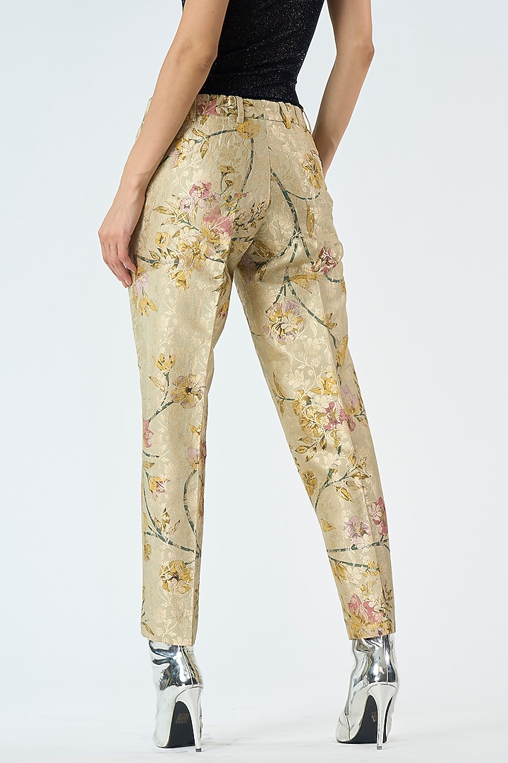 Mint Silk Brocade Printed Trousers by SUKETDHIR at Pernia's Pop Up Shop