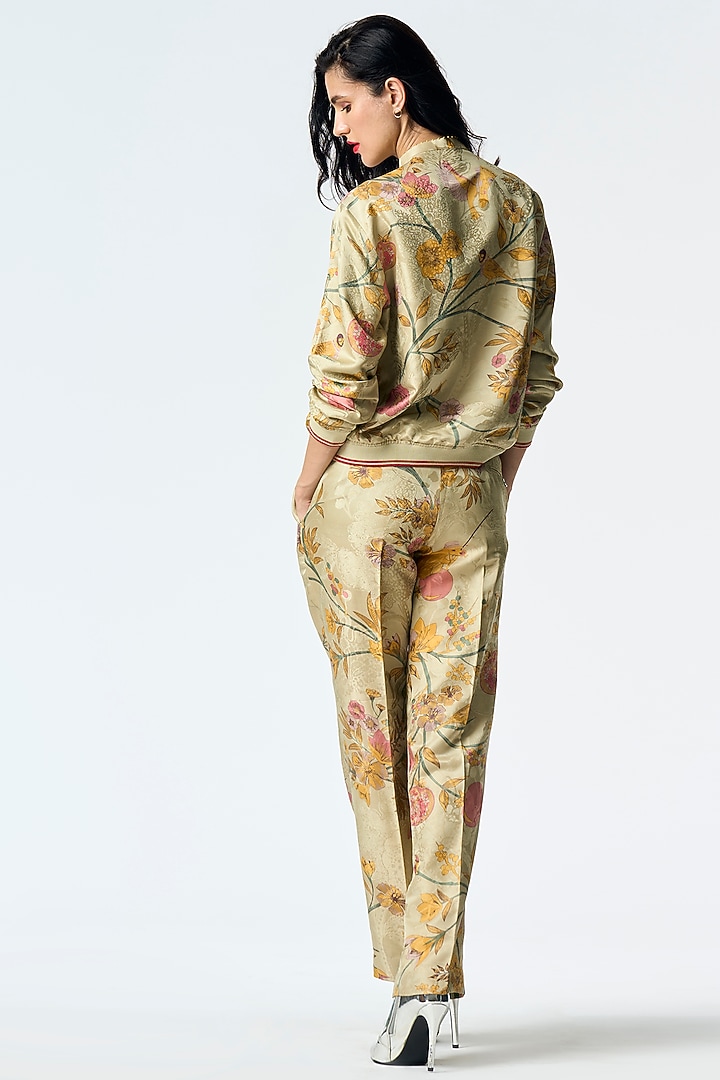 Mint Silk Damask Printed Bomber Jacket by SUKETDHIR at Pernia's Pop Up Shop