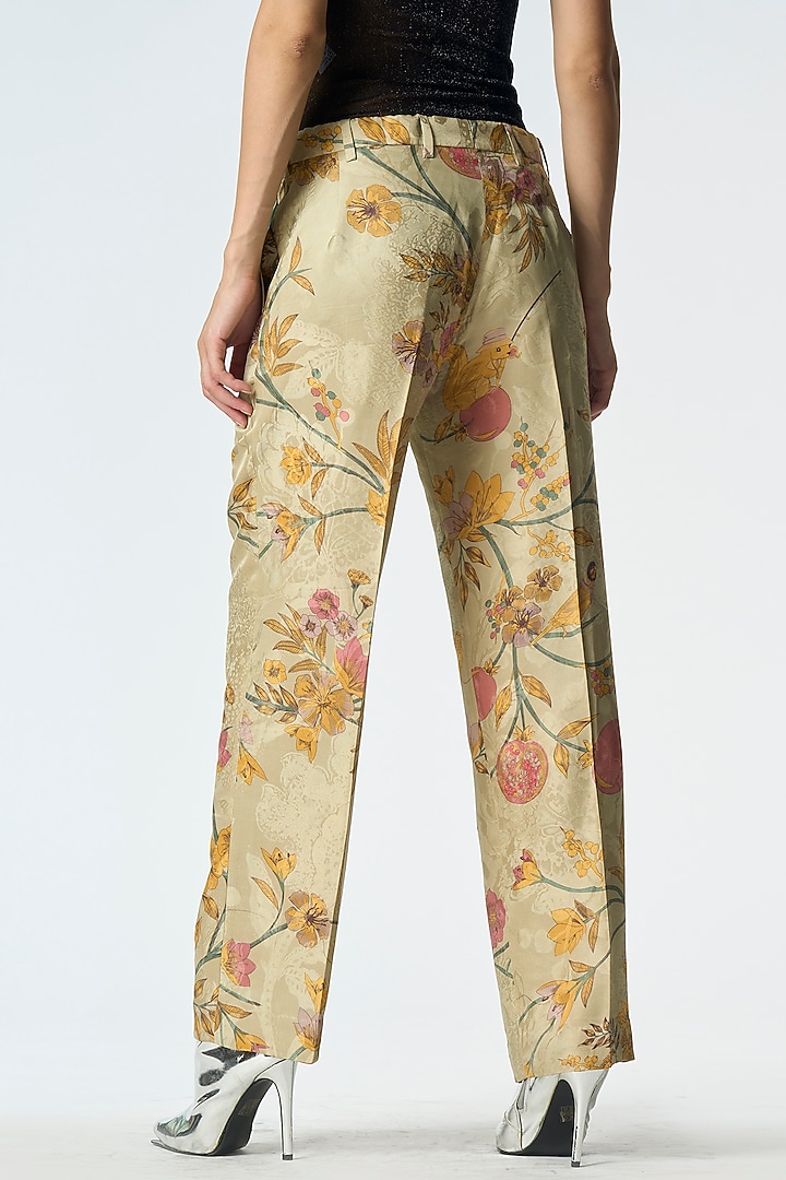 Mint Silk Damask Printed Trousers by SUKETDHIR at Pernia's Pop Up Shop
