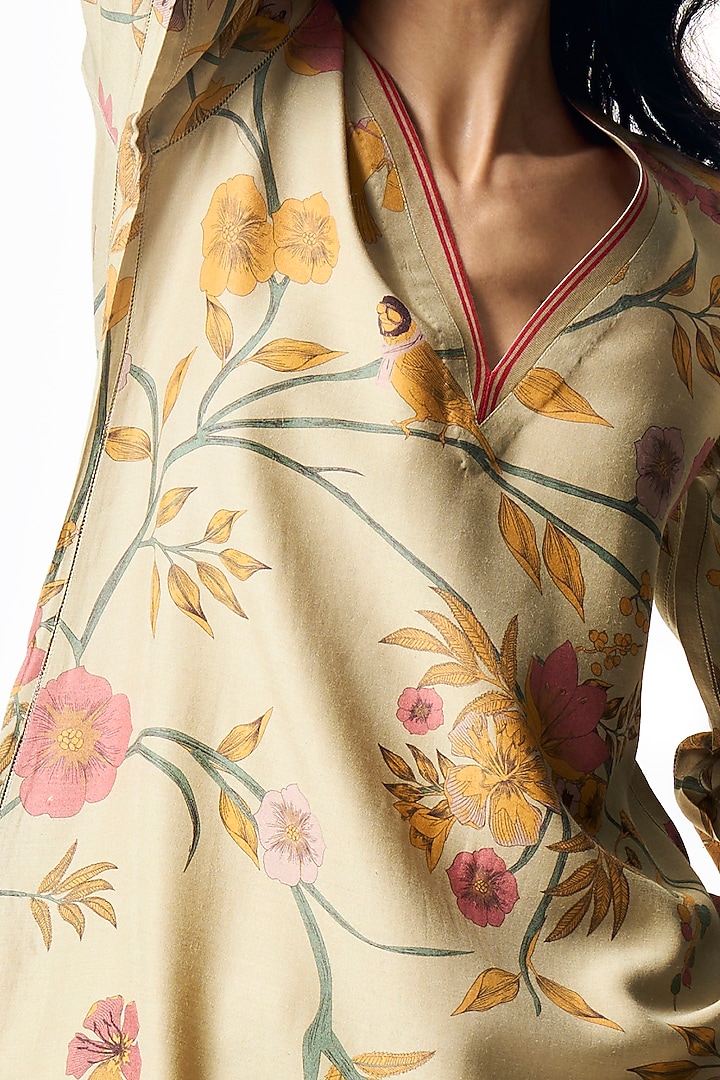 Mint Muga Satin Silk Printed Kurta by SUKETDHIR at Pernia's Pop Up Shop