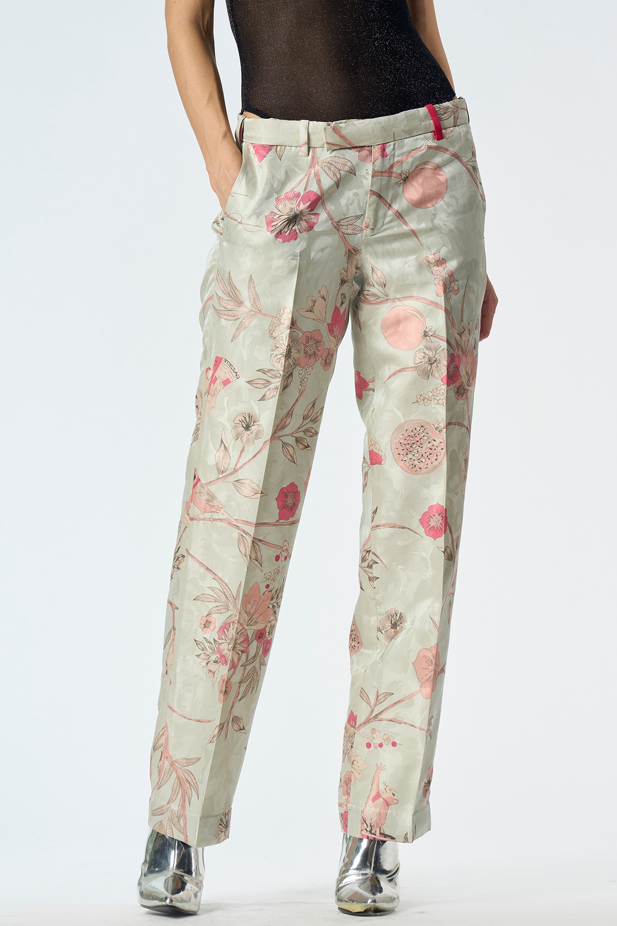 Ice Blue Silk Damask Printed Trousers Design by Suket Dhir at Pernias Pop  Up Shop 2023