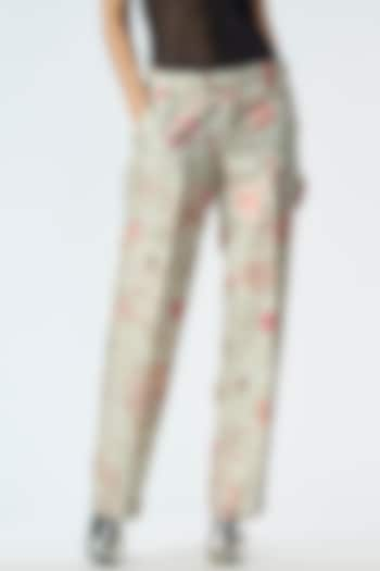 Ice Blue Silk Damask Printed Trousers by SUKETDHIR