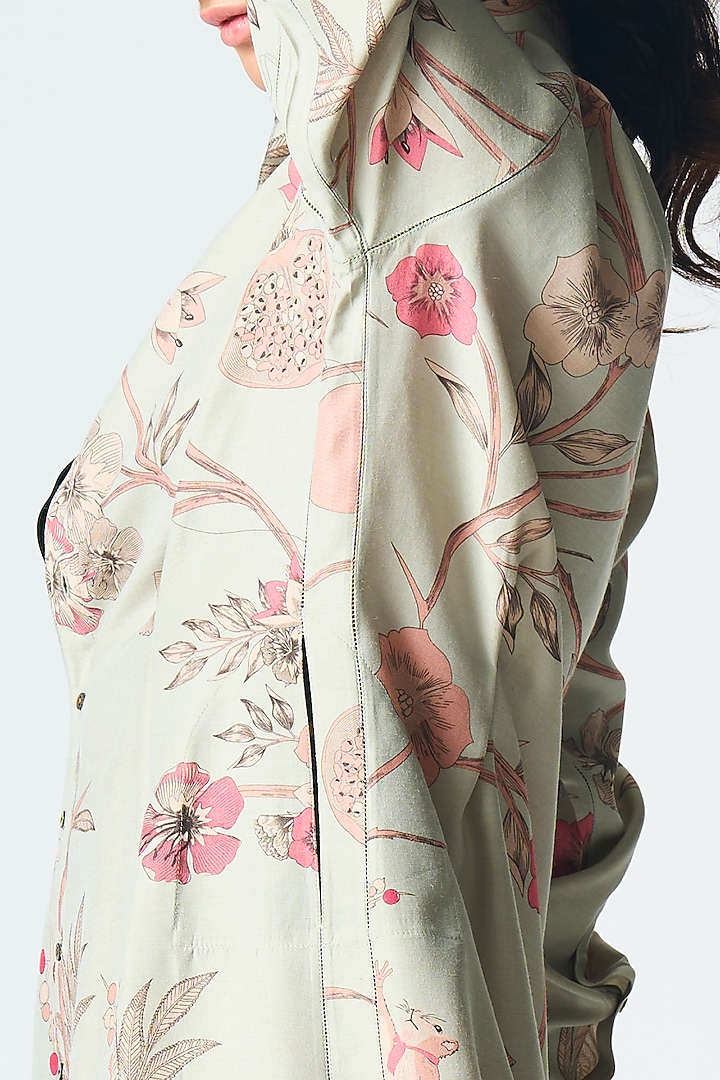 Ice Blue Muga Satin Silk Printed Cocktail Dress by SUKETDHIR at Pernia's Pop Up Shop