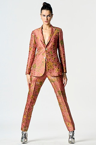 Rose Silk Brocade Printed Blazer by SUKETDHIR