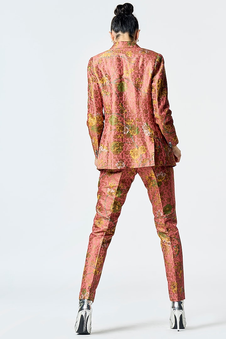 Rose Silk Brocade Printed Trousers by SUKETDHIR at Pernia's Pop Up Shop