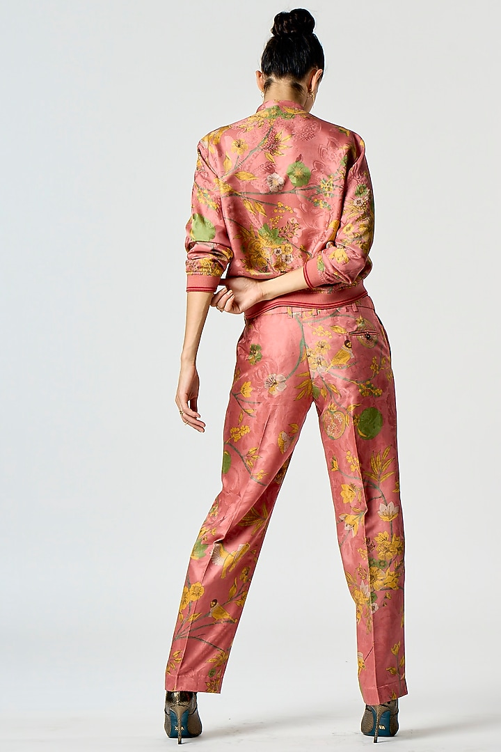 Rose Silk Damask Printed Bomber Jacket by SUKETDHIR at Pernia's Pop Up Shop