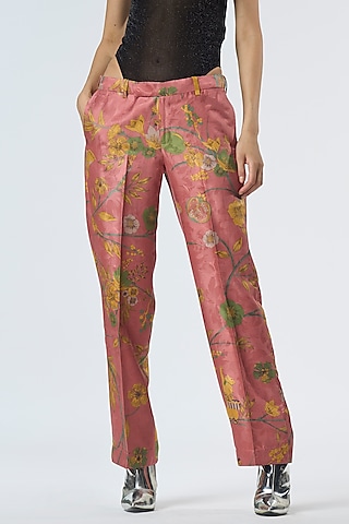 Fuchsia Silk Brocade Floral Bell-Bottom Pants Design by Krishna Mehta at  Pernia's Pop Up Shop 2024