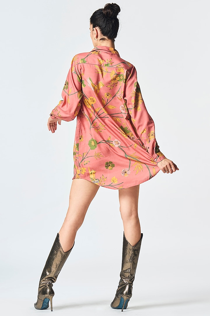 Rose Cotton Silk Printed Oversized Shirt by SUKETDHIR at Pernia's Pop Up Shop