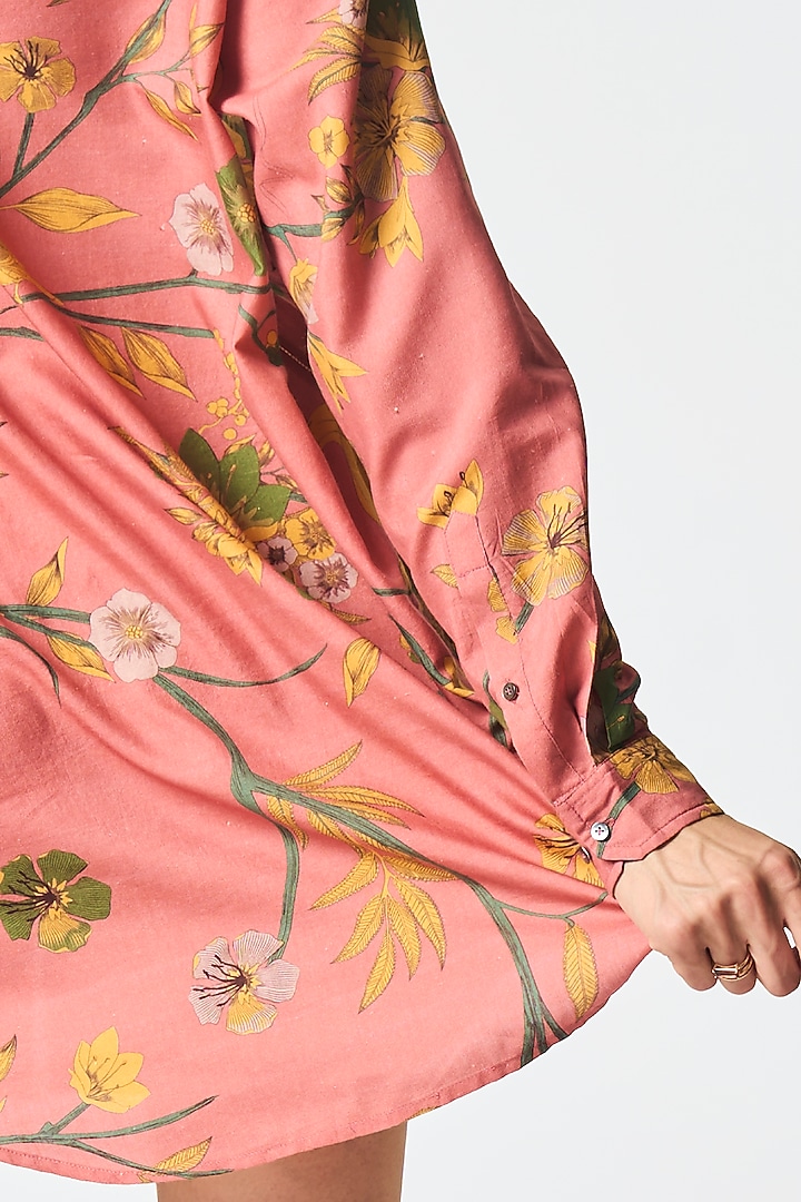 Rose Cotton Silk Printed Oversized Shirt by SUKETDHIR at Pernia's Pop Up Shop