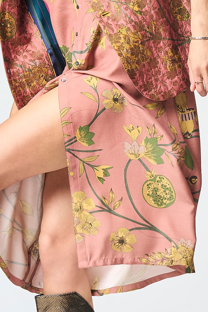 Rose Muga Satin Silk Printed Cocktail Dress by SUKETDHIR at Pernia's Pop Up Shop
