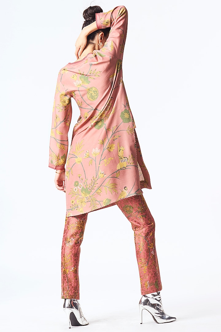 Rose Muga Satin Silk Printed Kurta by SUKETDHIR at Pernia's Pop Up Shop