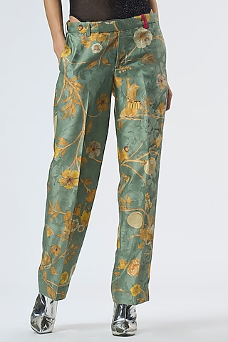 By Anthropologie Damask Jacquard Flare Pants