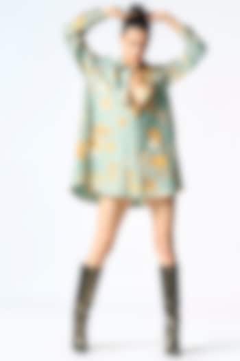 Sage Green Cotton Silk Oversized Shirt by SUKETDHIR at Pernia's Pop Up Shop