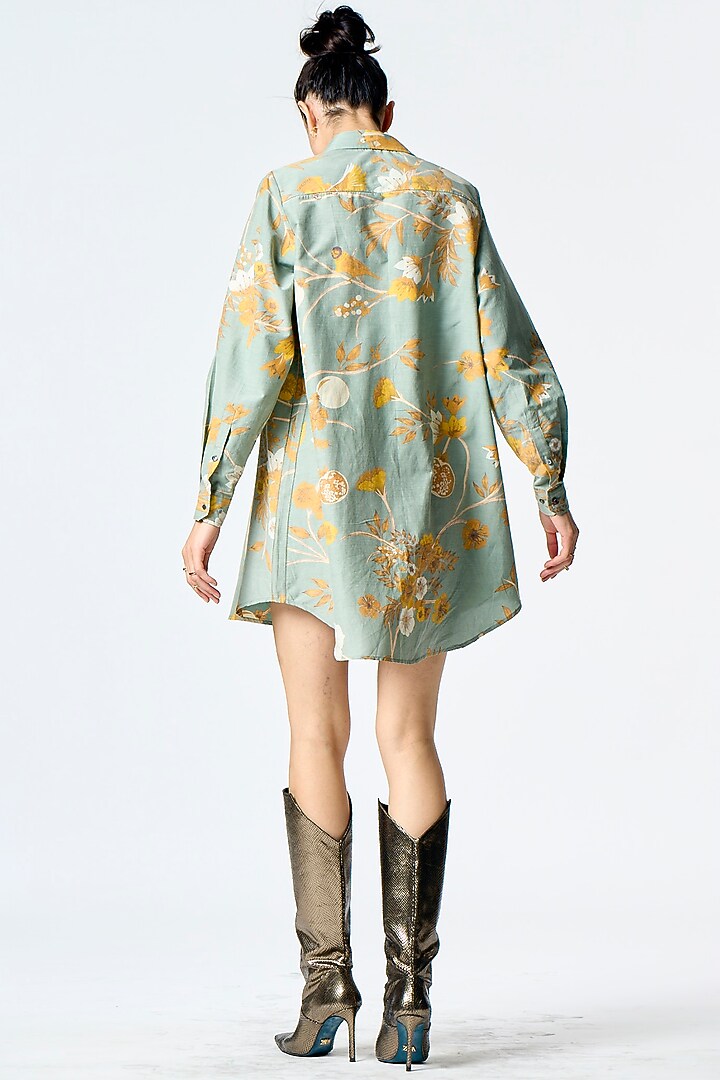 Sage Green Cotton Silk Oversized Shirt by SUKETDHIR at Pernia's Pop Up Shop