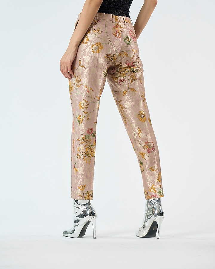 Champagne Pink Silk Brocade Trousers Design by SUKETDHIR at