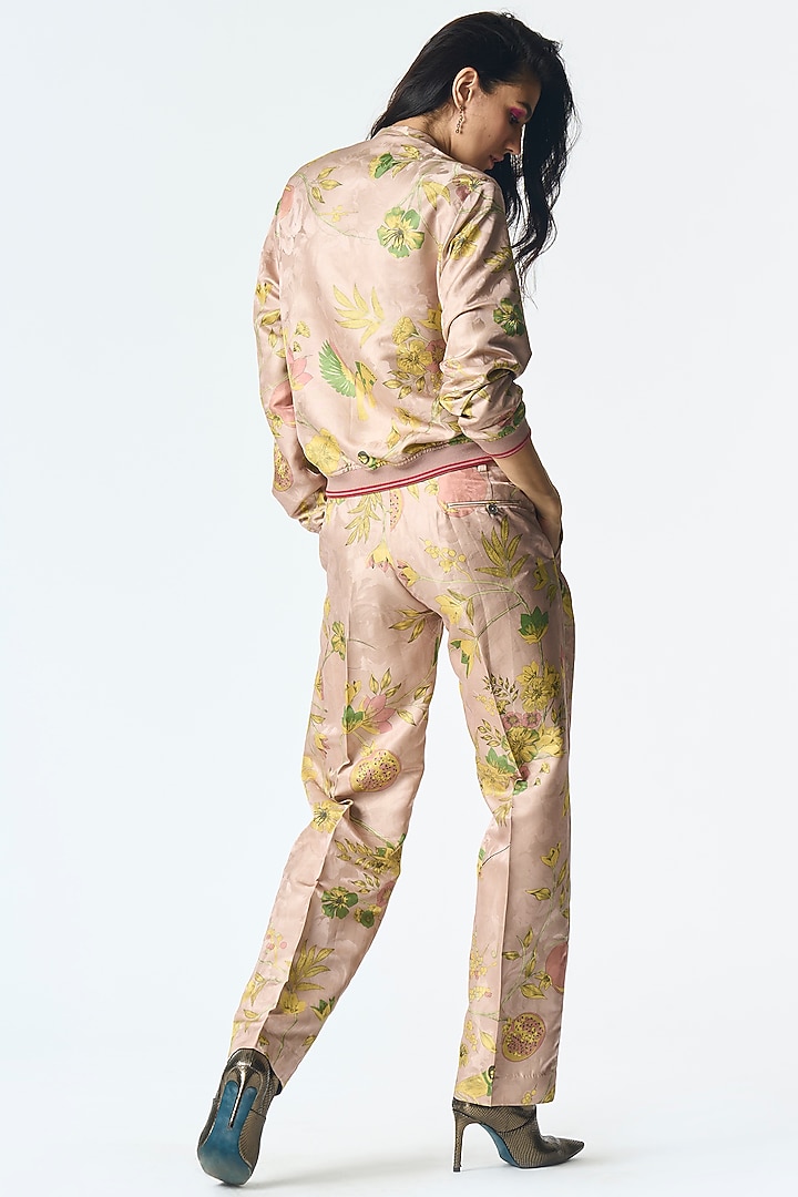 Champagne Pink Silk Damask Bomber Jacket by SUKETDHIR at Pernia's Pop Up Shop