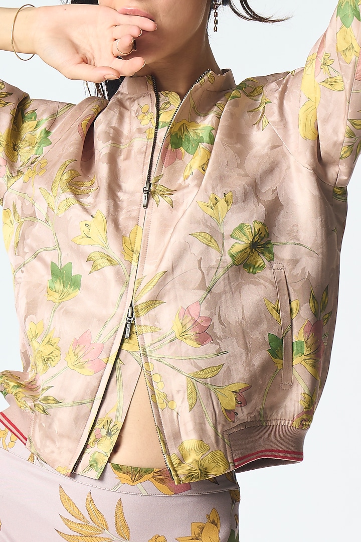 Champagne Pink Silk Damask Bomber Jacket by SUKETDHIR at Pernia's Pop Up Shop