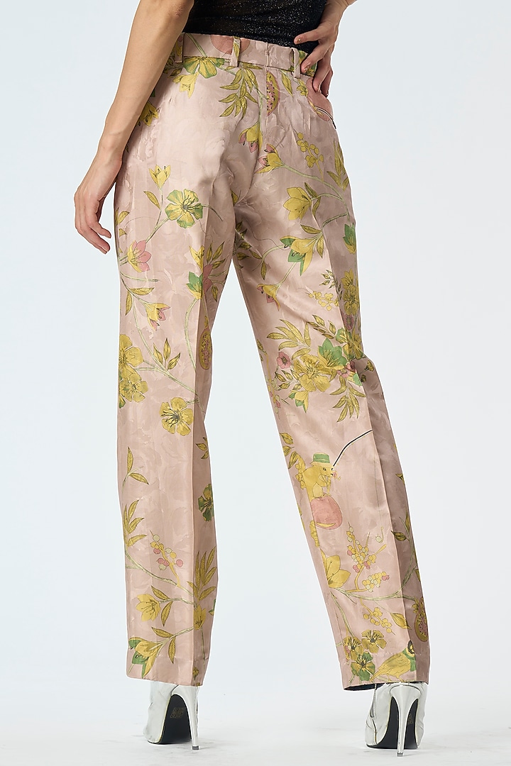 Champagne Pink Silk Damask Trousers Design by SUKETDHIR at Pernia's Pop Up  Shop 2024