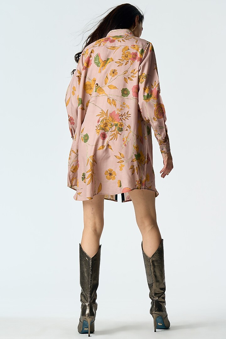 Champagne Pink Cotton Silk Oversized Shirt by SUKETDHIR at Pernia's Pop Up Shop