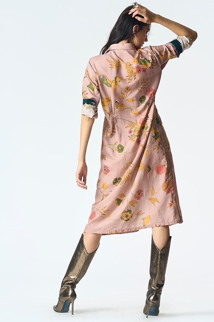 Champagne Pink Muga Satin Silk Cocktail Dress by SUKETDHIR at Pernia's Pop Up Shop