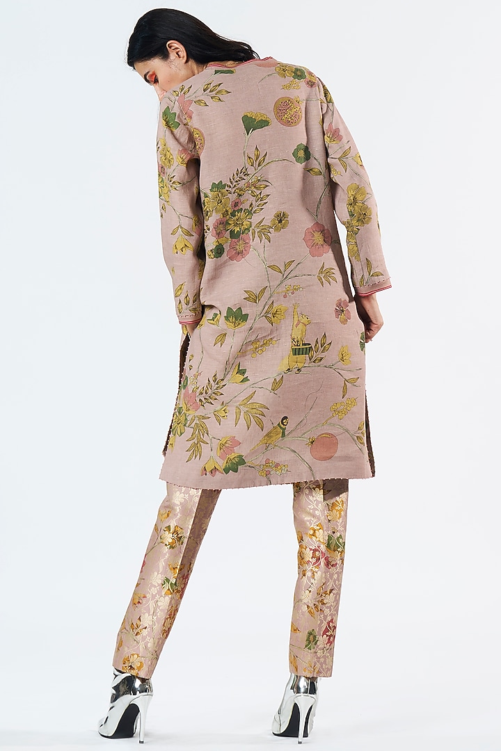 Champagne Pink Muga Satin Silk Kurta by SUKETDHIR at Pernia's Pop Up Shop