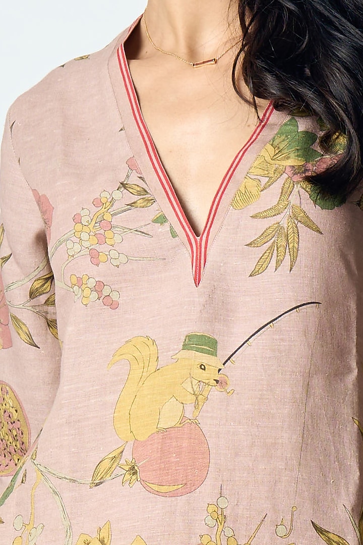 Champagne Pink Muga Satin Silk Kurta by SUKETDHIR at Pernia's Pop Up Shop