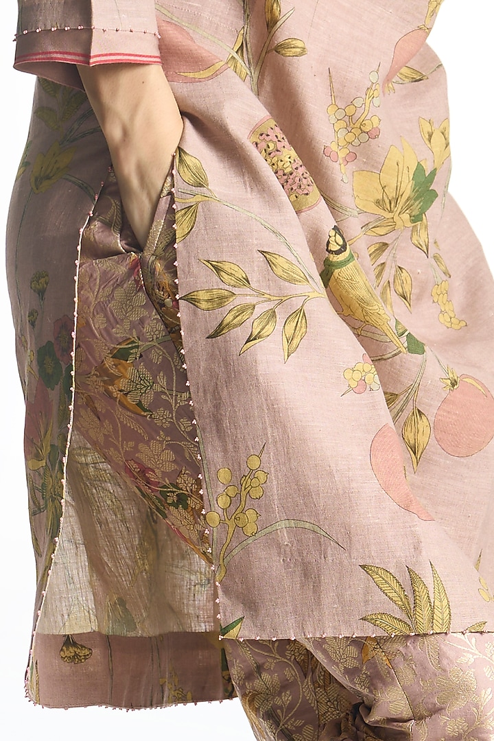 Champagne Pink Muga Satin Silk Kurta by SUKETDHIR at Pernia's Pop Up Shop