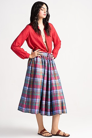 Red Silk Shirt by SUKETDHIR