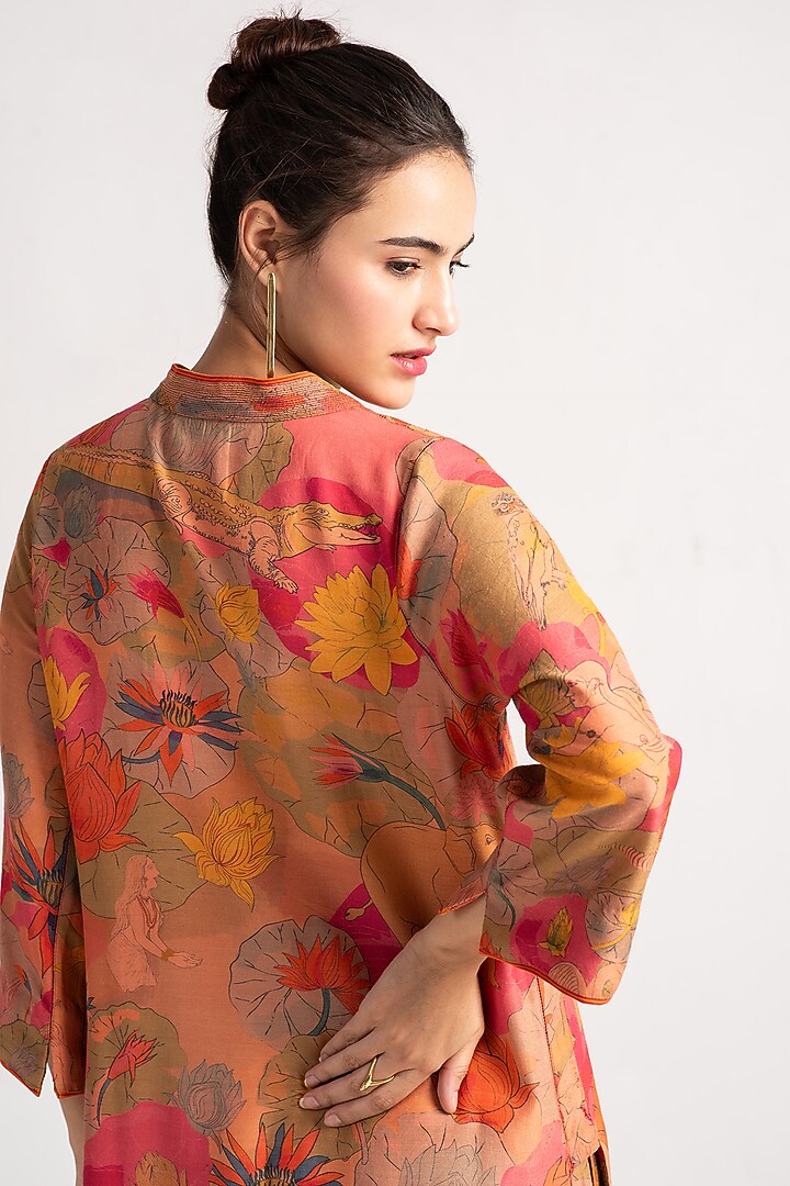 Grapefruit Muga Satin Silk Kurta by SUKETDHIR at Pernia's Pop Up Shop