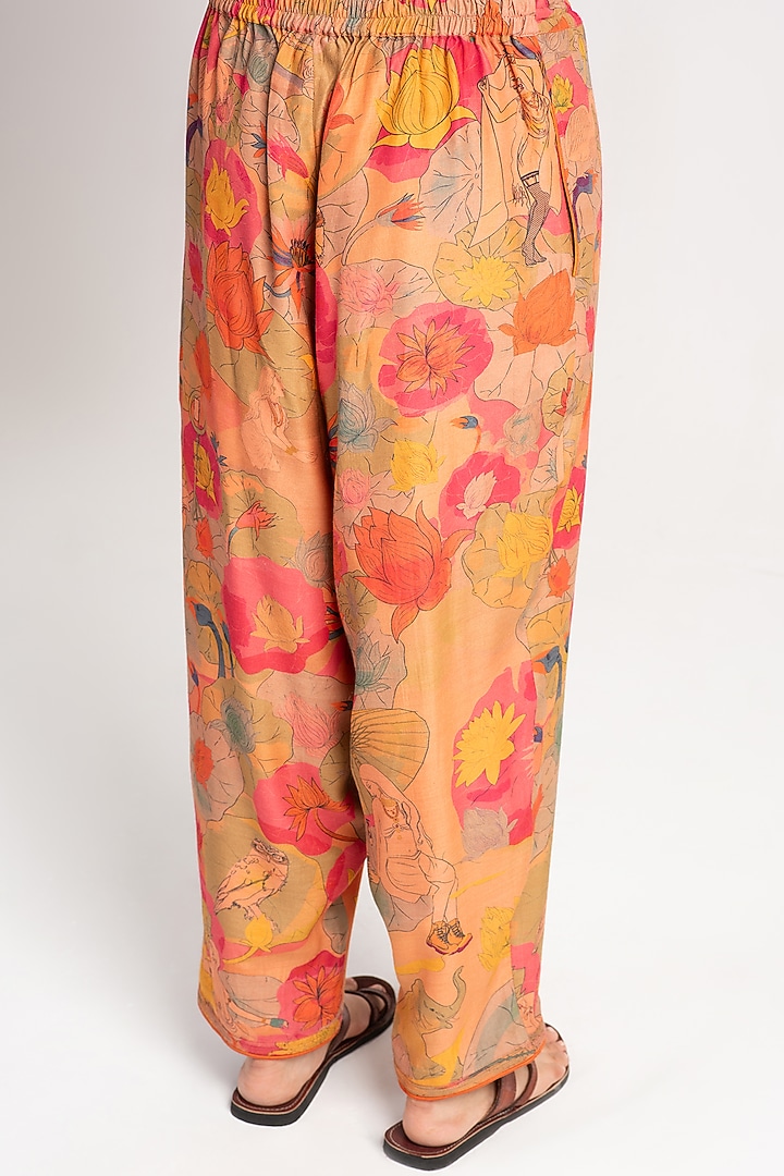 Grapefruit Muga Satin Silk Salwar Pants by SUKETDHIR at Pernia's Pop Up Shop