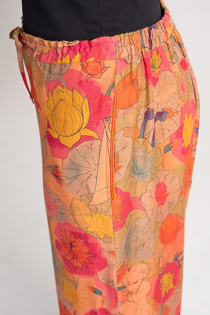 Grapefruit Muga Satin Silk Salwar Pants by SUKETDHIR at Pernia's Pop Up Shop