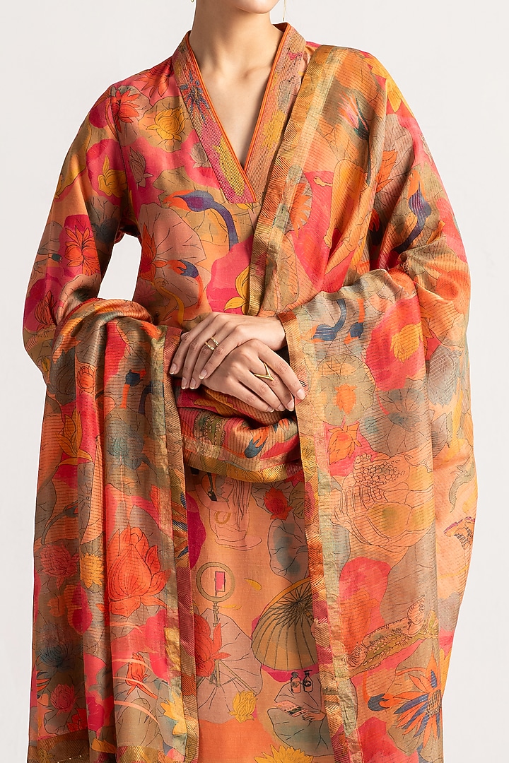 Grapefruit Chanderi Dupatta by SUKETDHIR at Pernia's Pop Up Shop