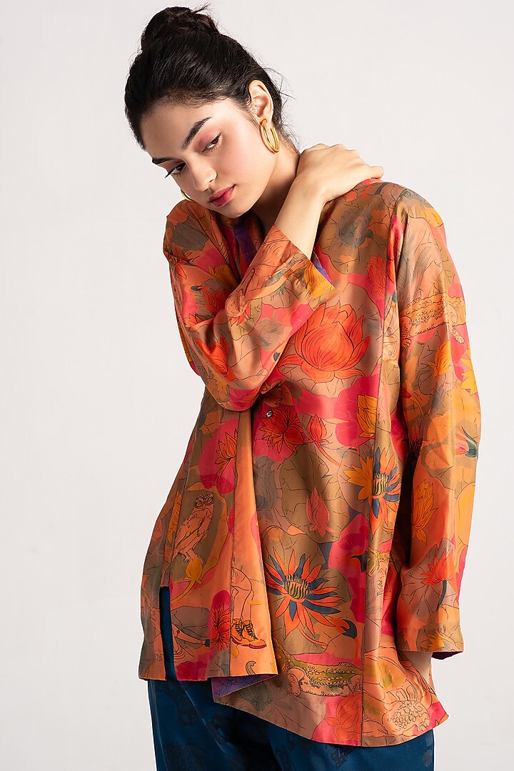 Grapefruit Silk Kurta by SUKETDHIR at Pernia's Pop Up Shop